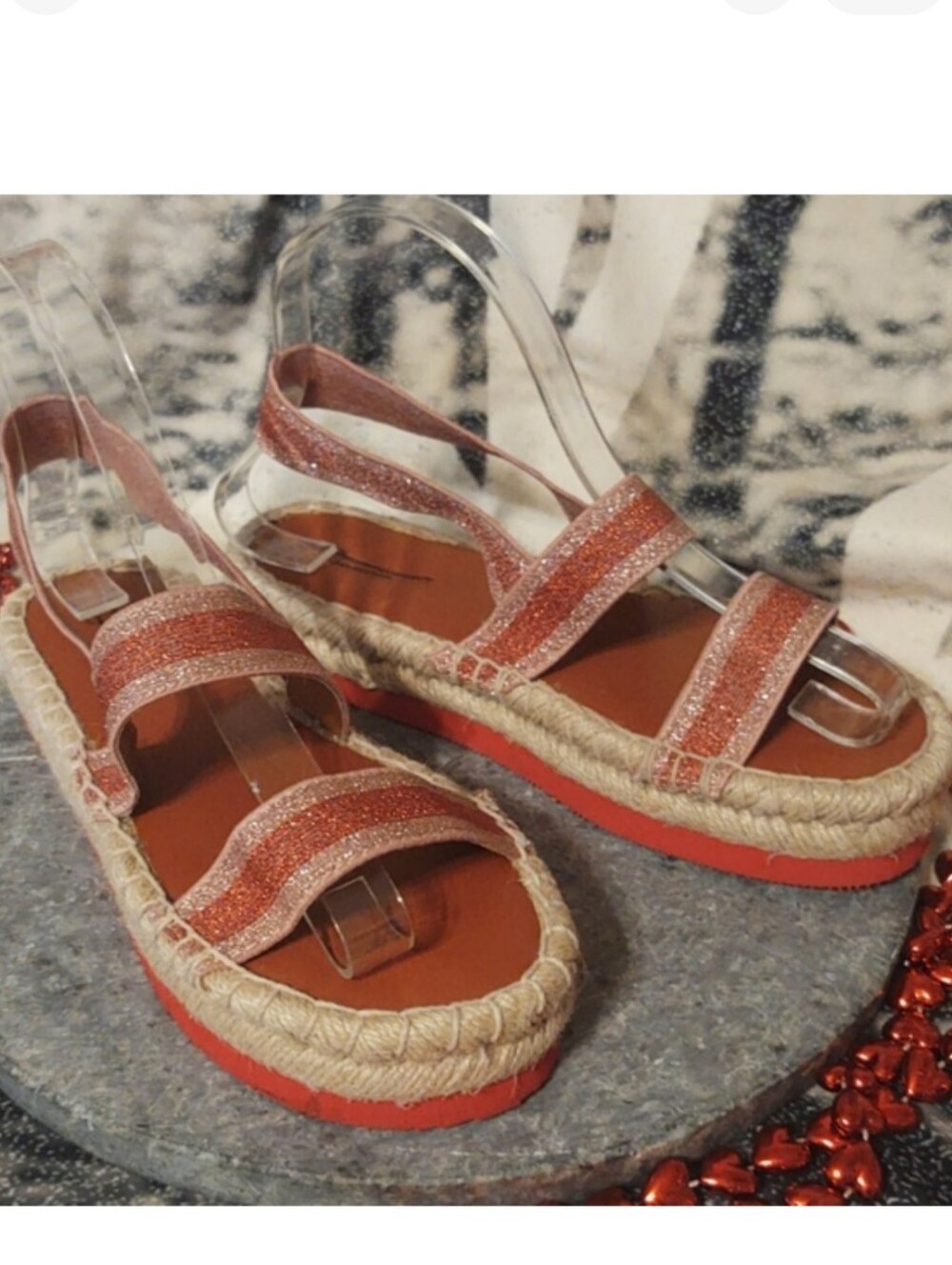 American Eagle Red Glitter Sandals 7